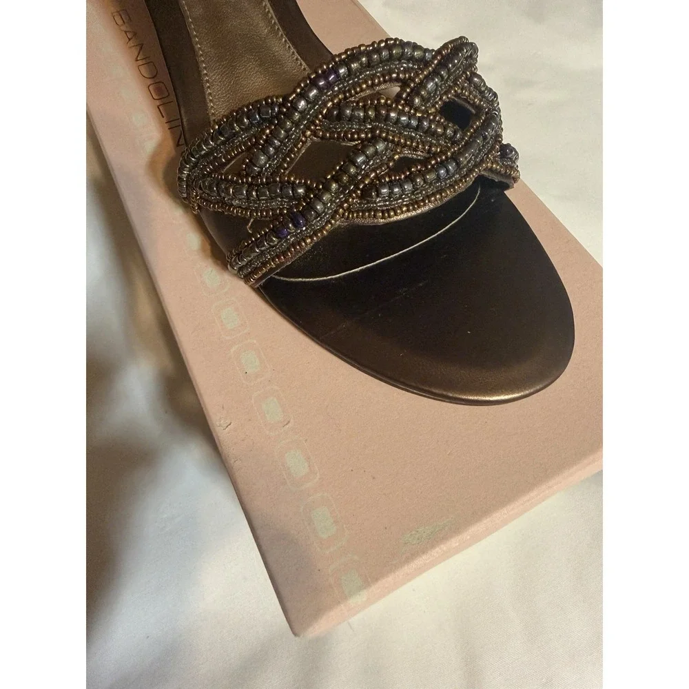Bandolino Womens Bronze Beaded Slip‎ On Heels Open Toe & Back Size 8.5M